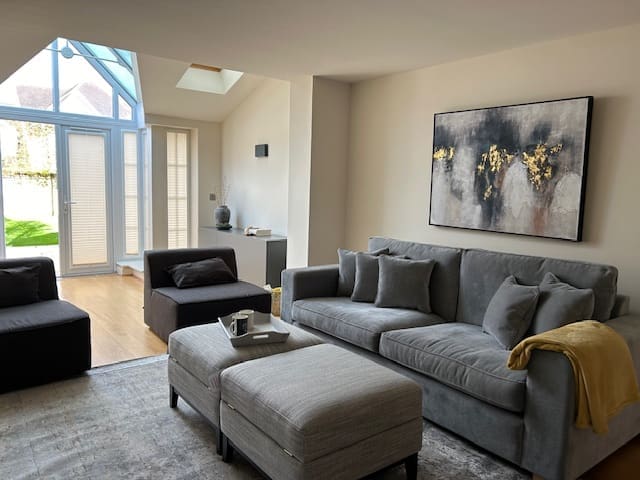 stylish, functional, modern, family living room